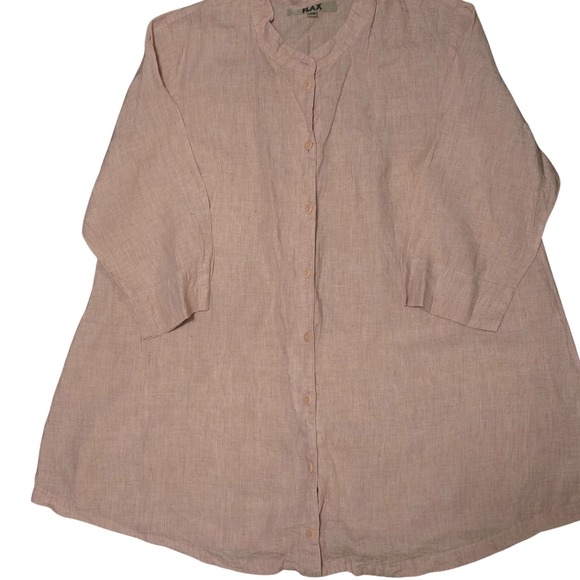 FLAX Linen Tunic Top Womens 1G Dusty Pink Button Down Mandarin Collar 3/4 Sleeve - Picture 5 of 8